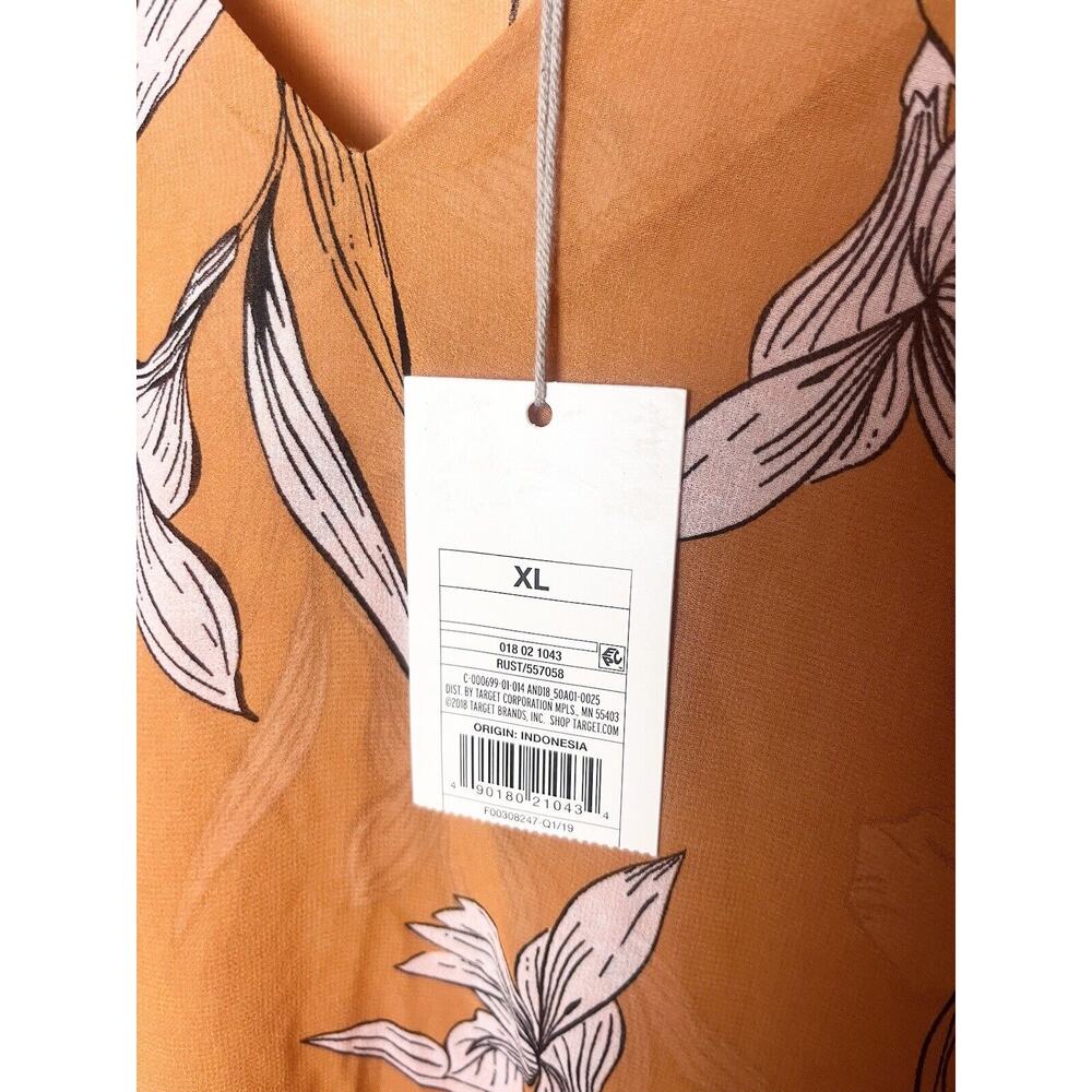 A New Day Women's Sz XL Rust Orange Floral Long Sleeve Sheer Bell Sleeve Top NWT - Picture 6 of 9